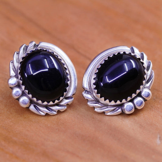 Vintage Sterling silver handmade earrings, southwestern 925 studs with obsidian