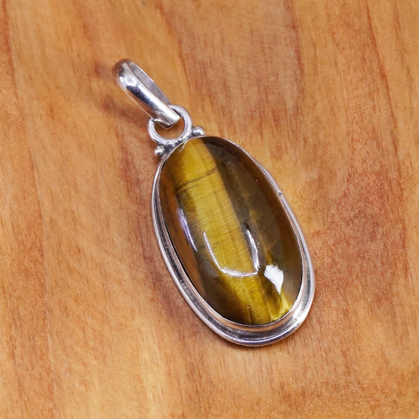 Vintage Sterling silver handmade pendant, Mexico 925 oval with golden tiger eye