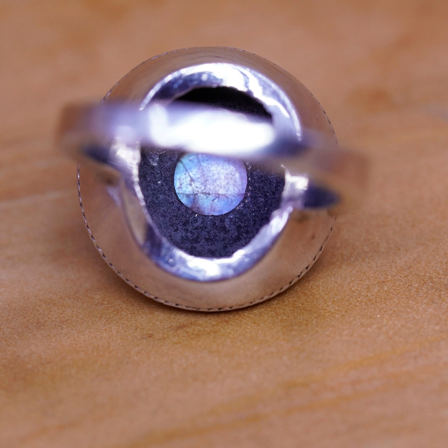 Size 6, vintage sterling 925 silver handmade ring with moonstone beads around