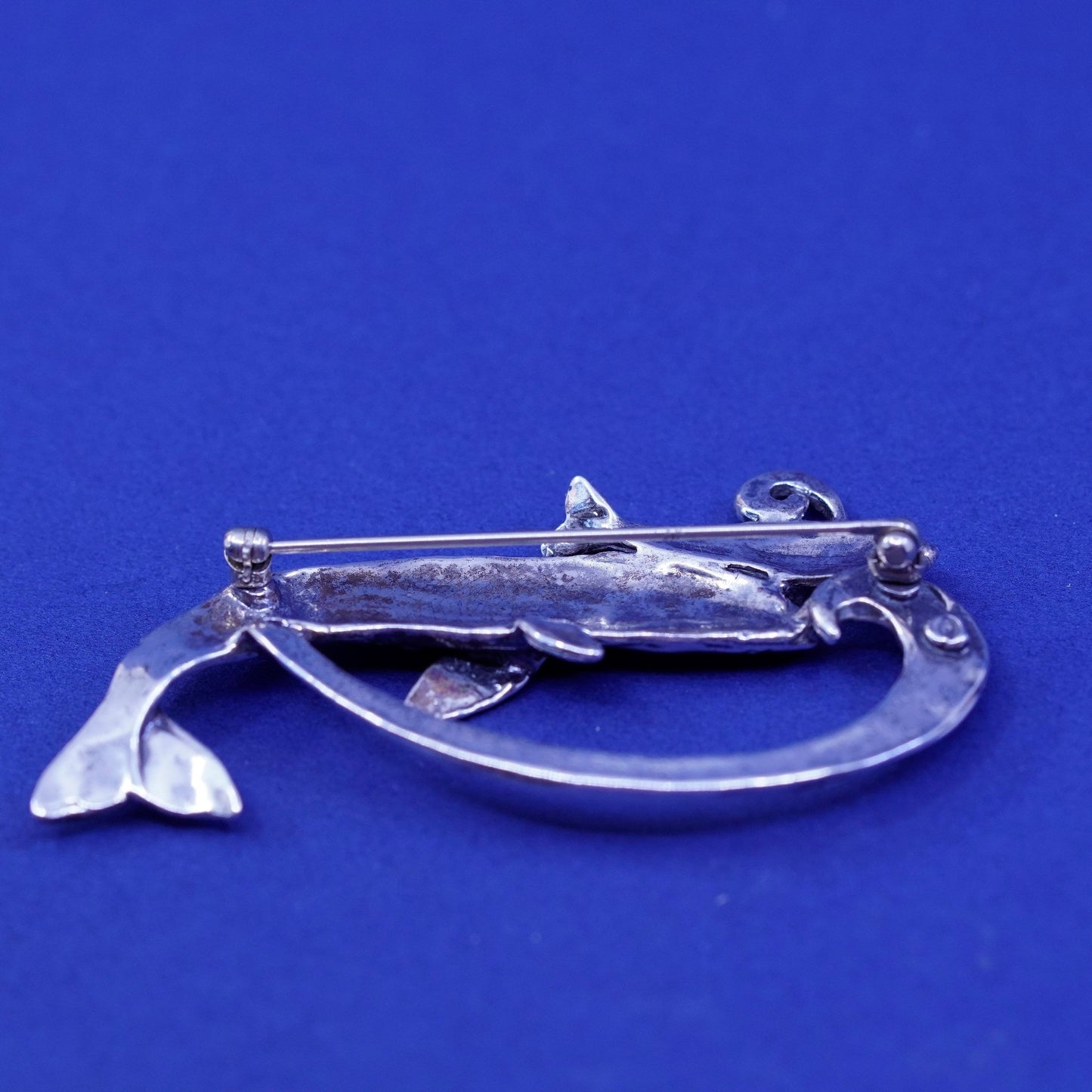 vtg designer sterling silver handmade brooch, 925 motherhood whale pin mom baby