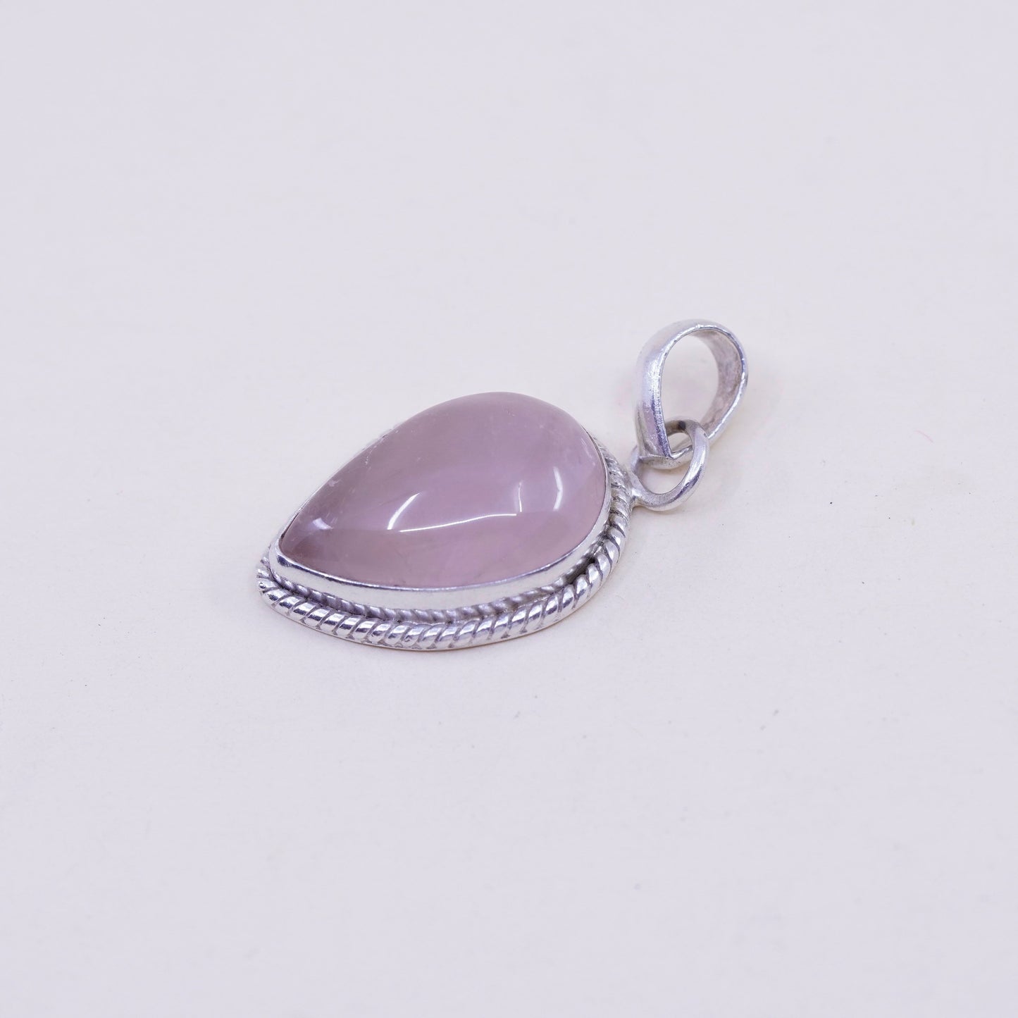 Vintage handmade sterling 925 silver pendant with pink quartz