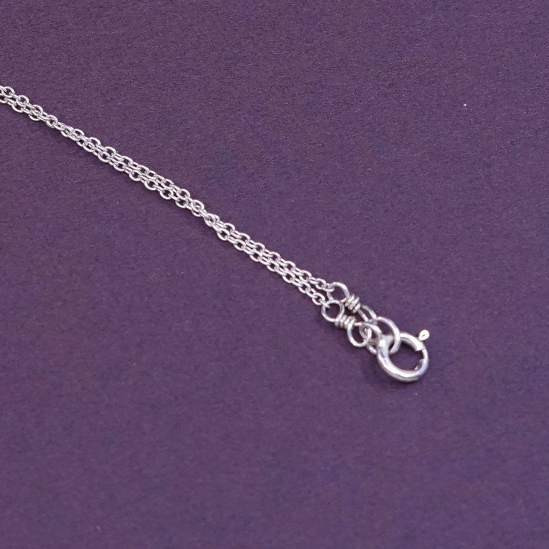 18", vtg sterling silver necklace, 925 circle chain teardrop tiger eye pendant