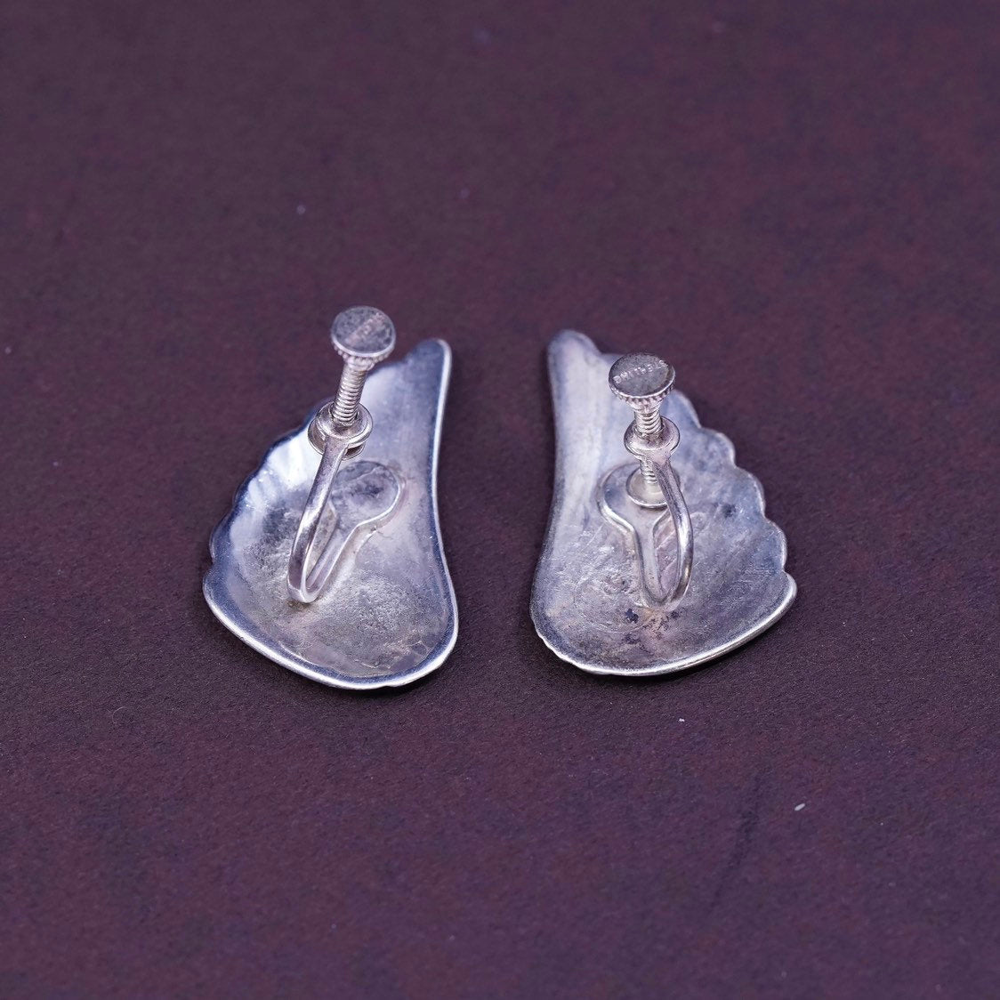 VTG Sterling silver handmade Studs, 925 wings screw on earrings