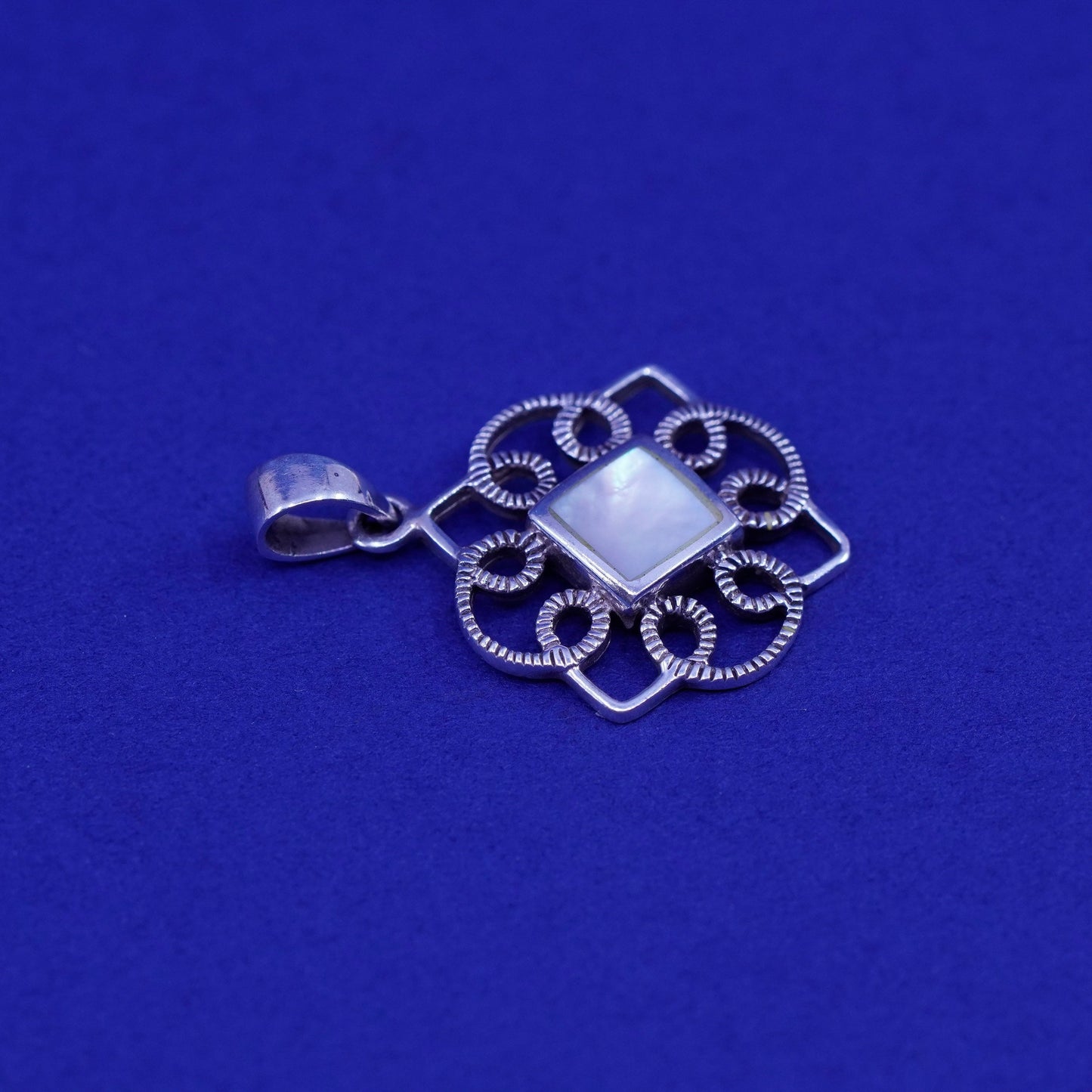 Vintage Sterling 925 silver handmade filigree pendant with mother of pearl