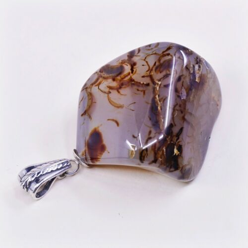 Vtg 925 Sterling Silver Handmade Pendant W/ agate Nugget, stamped 925