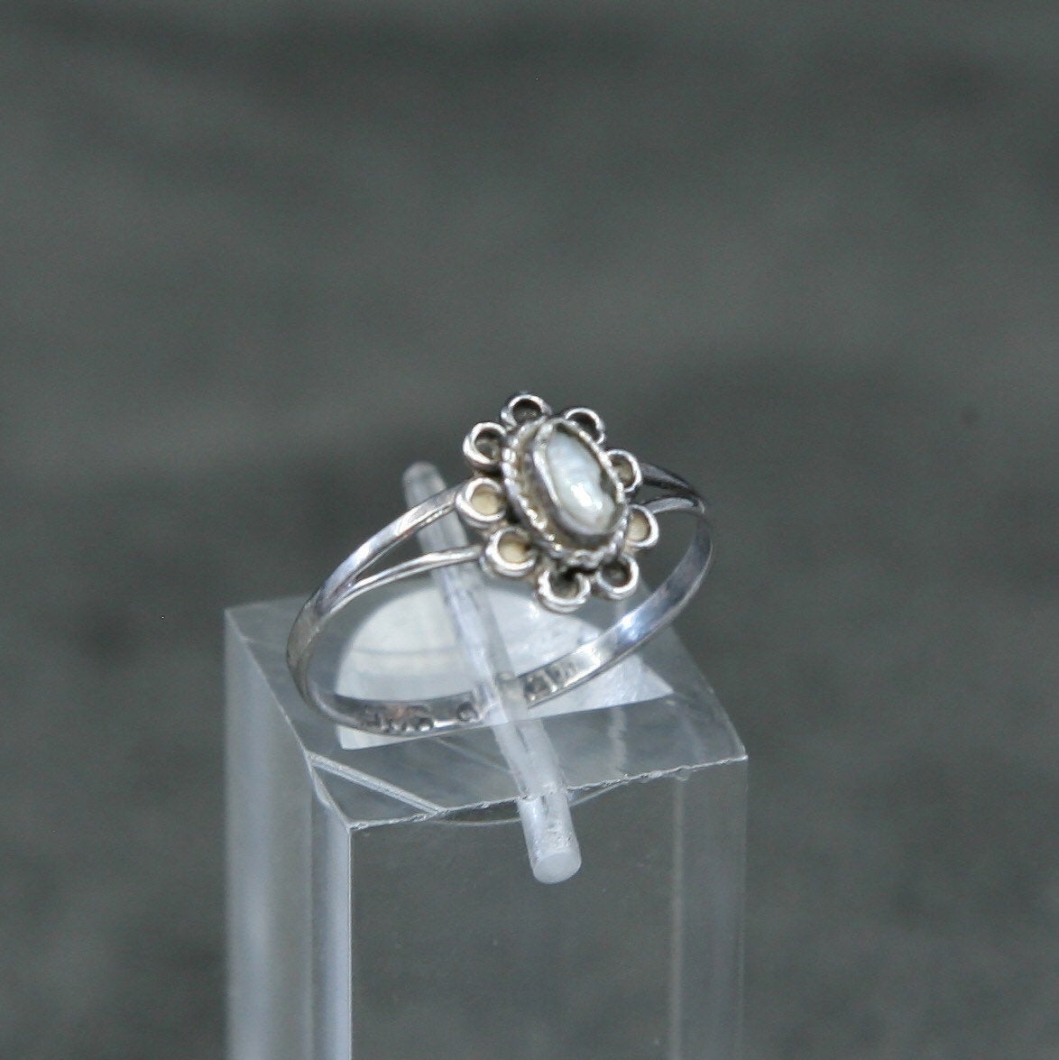 sz 6.75, vtg Mexico Sterling silver handmade ring, 925 w/ freshwater pearl