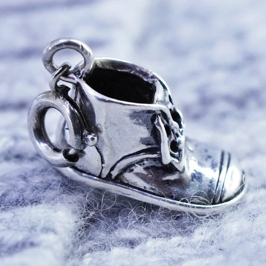 Antique Sterling silver handmade charm, 925 baby shoe, baby shower gift