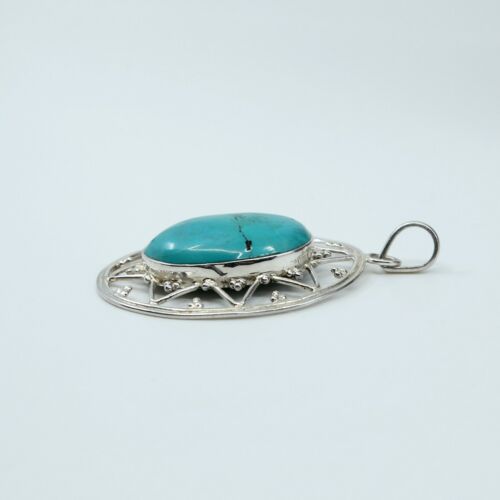 Vtg Sterling Silver Handmade Pendant W/ Turquoise & Beads