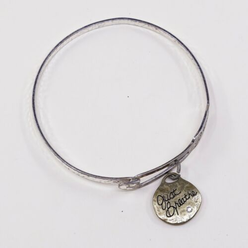 8”, Vtg Antique Silver Tone Bracelet Bangle With Brass Heart Charm