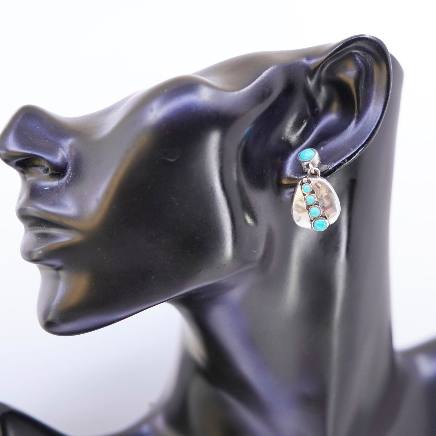 Vintage Sterling 925 silver handmade earrings with blue larimar beads