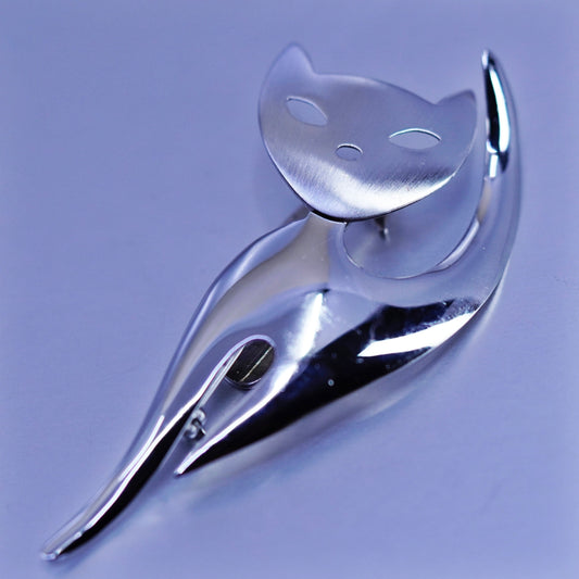 Vintage sterling silver handmade brooch, 925 kitty cat pin