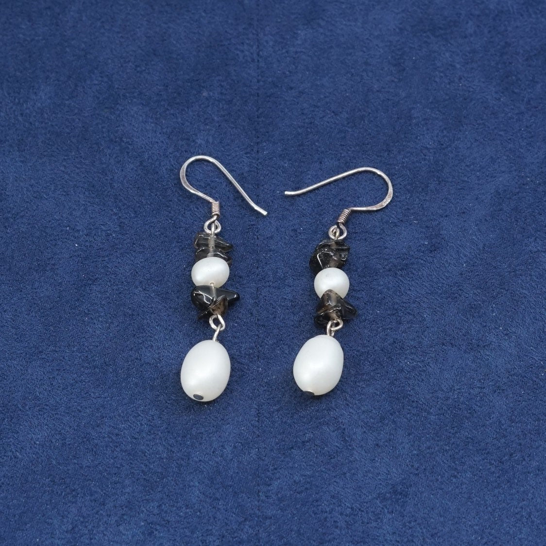 vtg Sterling silver handmade earrings, 925 w/ pearl and crystal drops