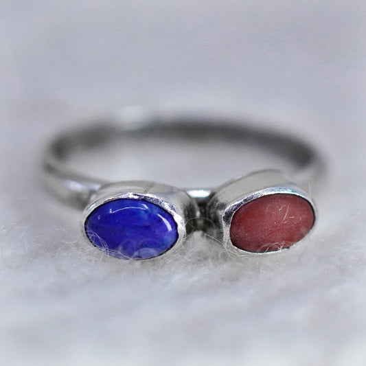 Size 6, sterling silver ring, Native American 925 stackable band sodalite coral