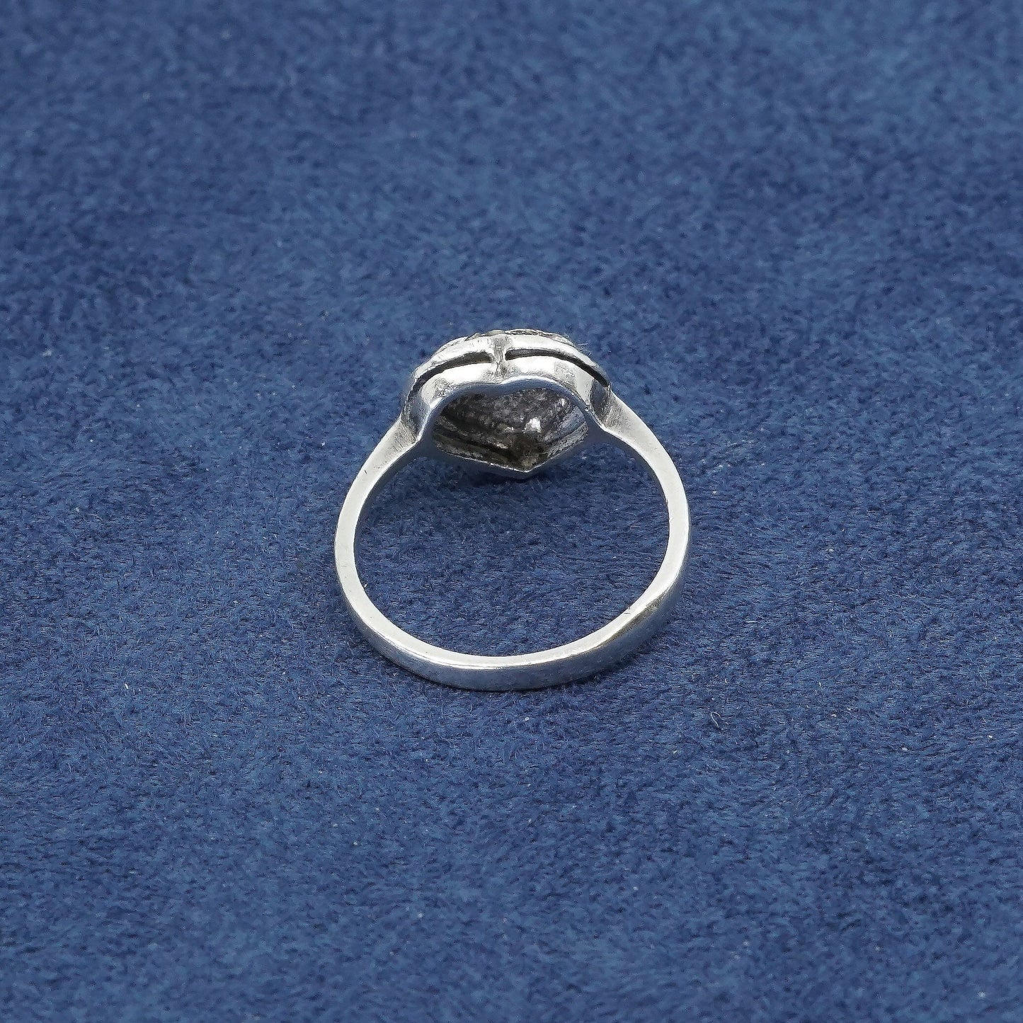 sz 6.75, vtg Sterling silver handmade ring, 925 band w/ marcasite heart