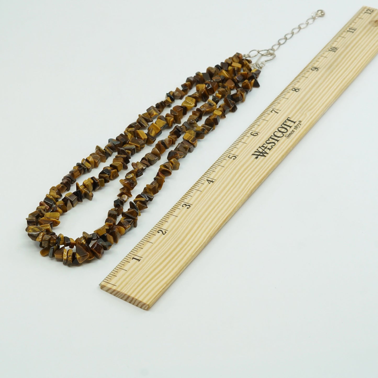 18”+3”, vtg sterling silver handmade necklace, 925 golden tiger eye beads