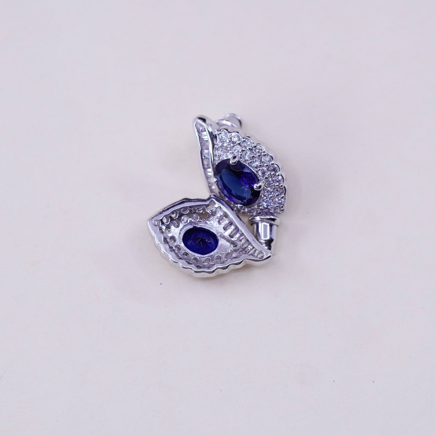 Sterling silver handmade earrings, 925 flower studs with cluster sapphire Cz