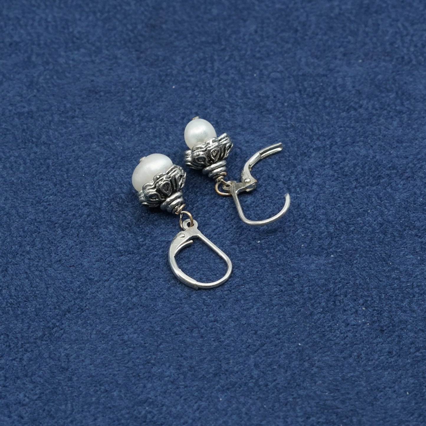 vtg Sterling silver handmade earrings, 925 hooks w/ pearl drops