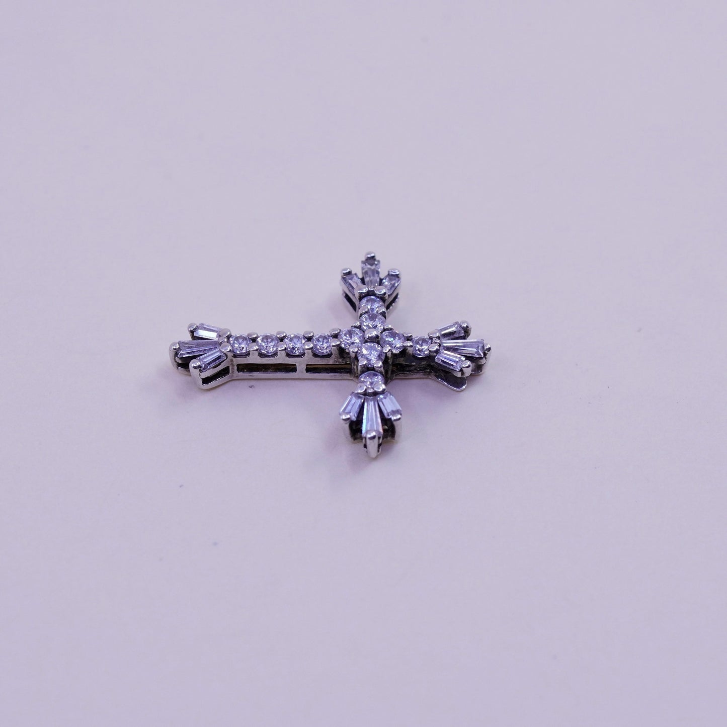 Vintage sterling silver pendant, 925 cross handmade pendant with Cz