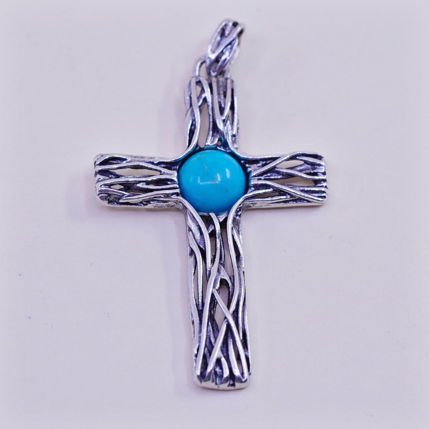 Israel PZ sterling 925 silver handmade filigree cross pendant with turquoise