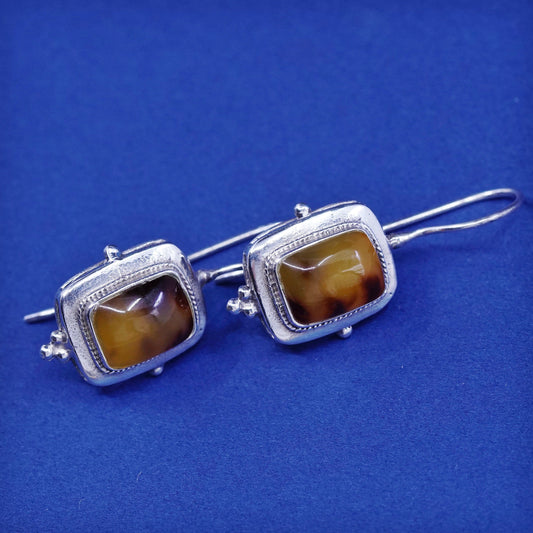 vtg sterling silver handmade earrings, 925 with agate drops