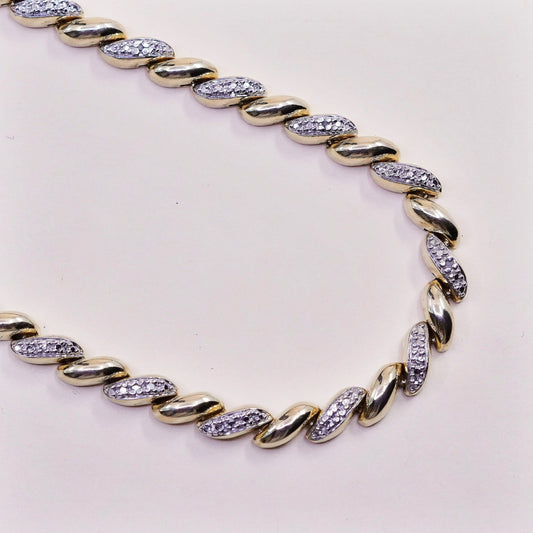 18”, vtg gold over sterling silver necklace, 925 San Marco link chain diamond
