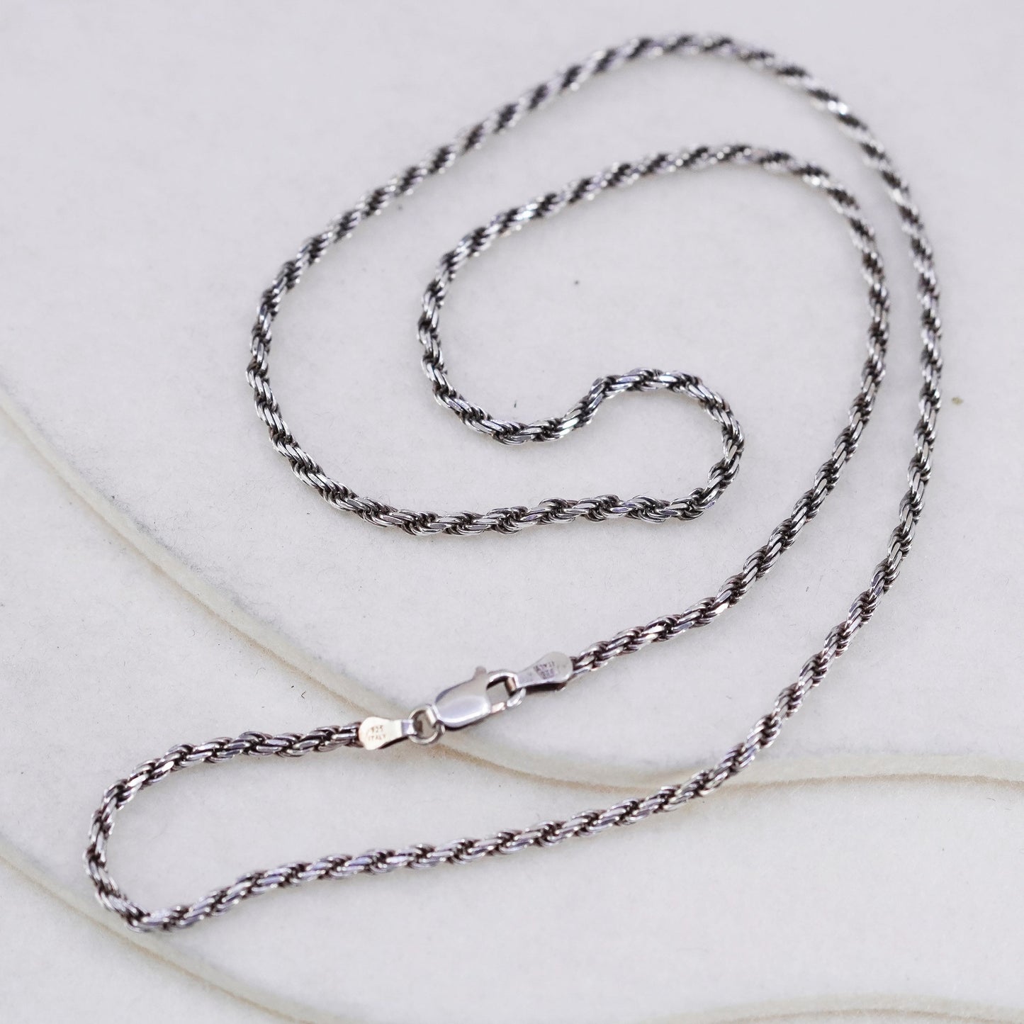 20” 3mm, vintage Italy Sterling 925 silver rope chain necklace