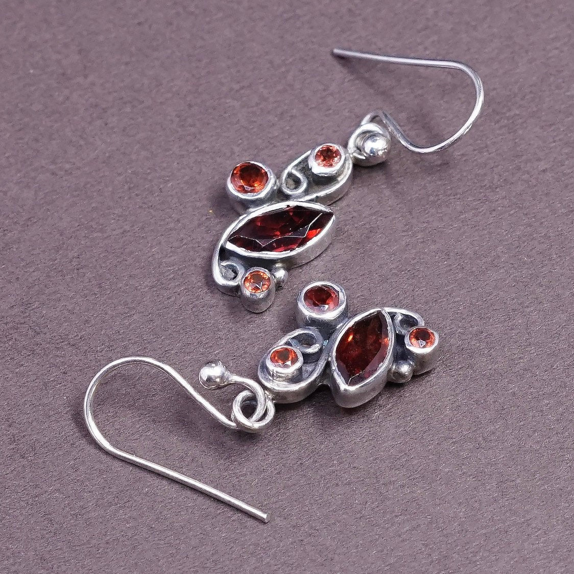 VTG Sterling silver handmade earrings, 925 w/ ruby and cable