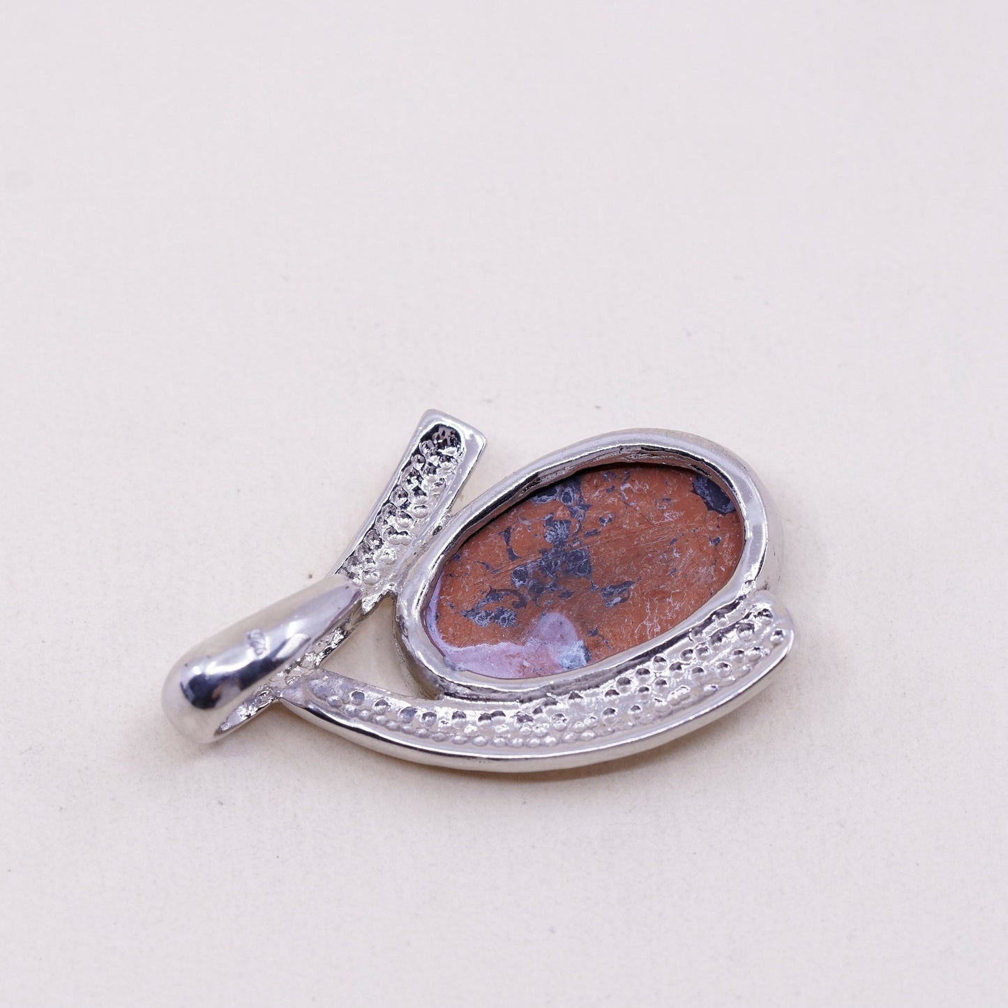 Vintage Sterling 925 silver handmade pendant with oval opal