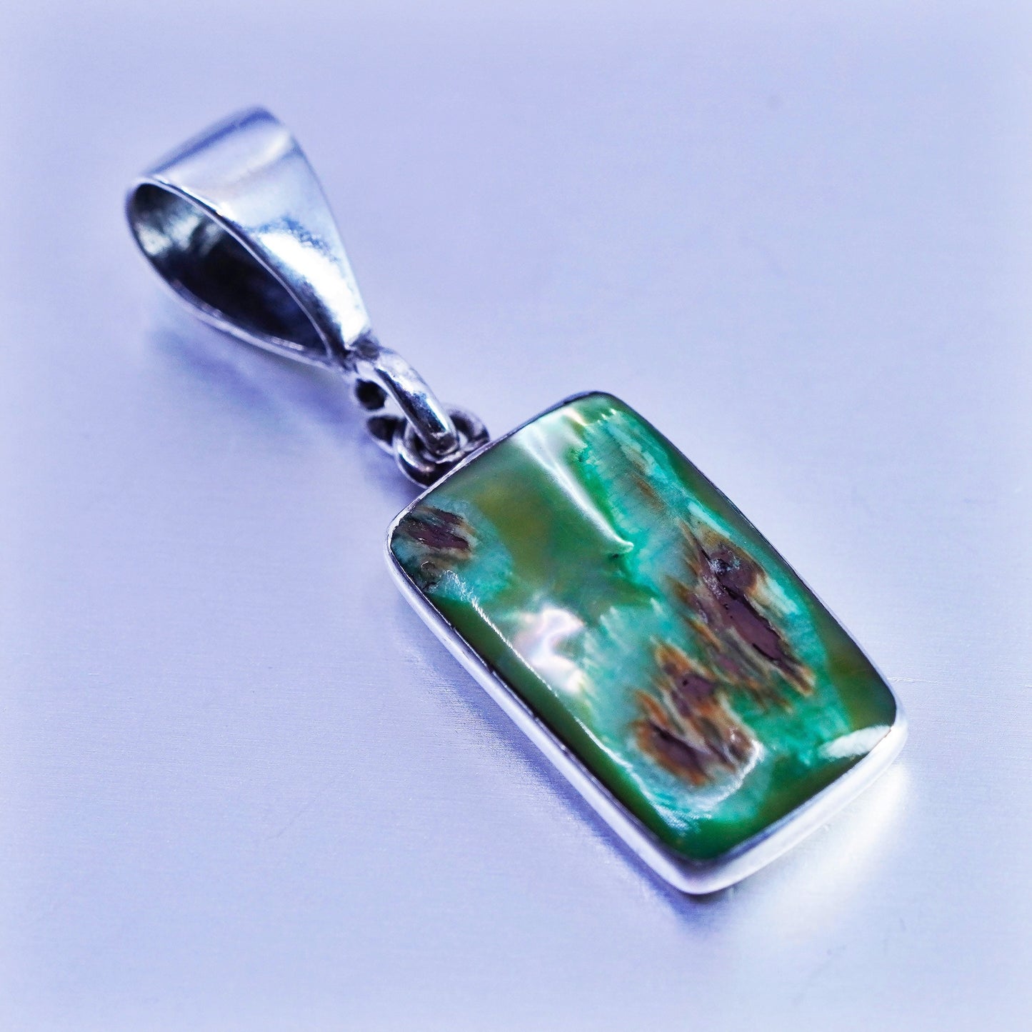 antique sterling 925 silver handmade pendant with abalone