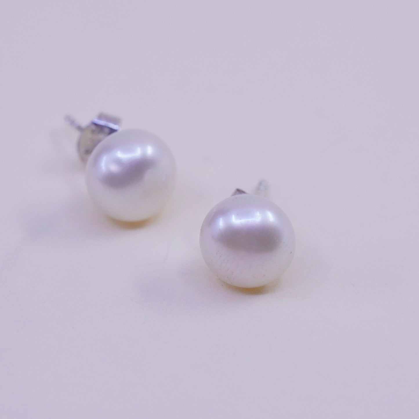 8mm, Vintage sterling silver handmade earrings, 925 studs with freshwater pearl