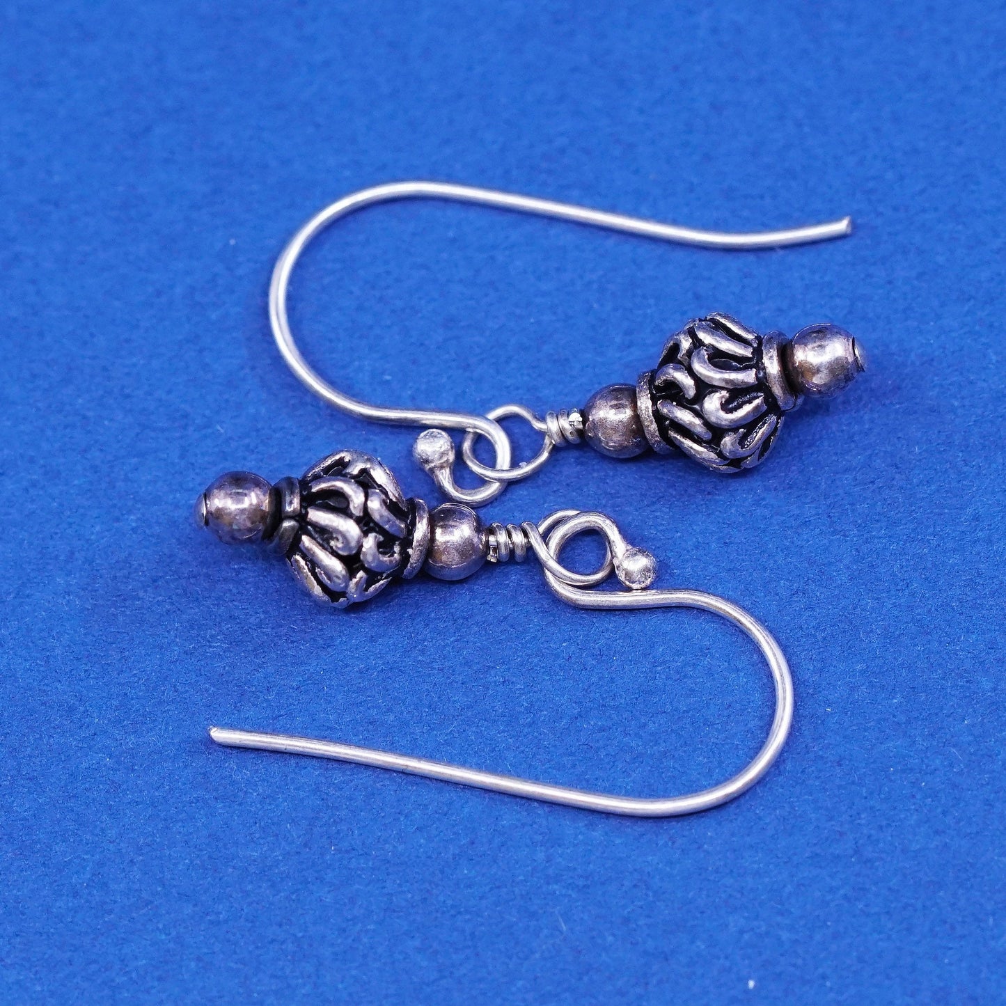 vtg Two Tone Sterling silver handmade earrings, 925 beads Dangles