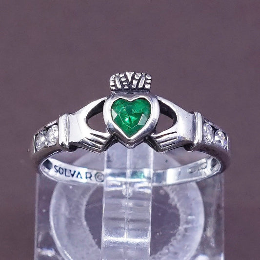 sz 6.5, Solvar sterling silver claddagh ring, holding peridot heart 925 band