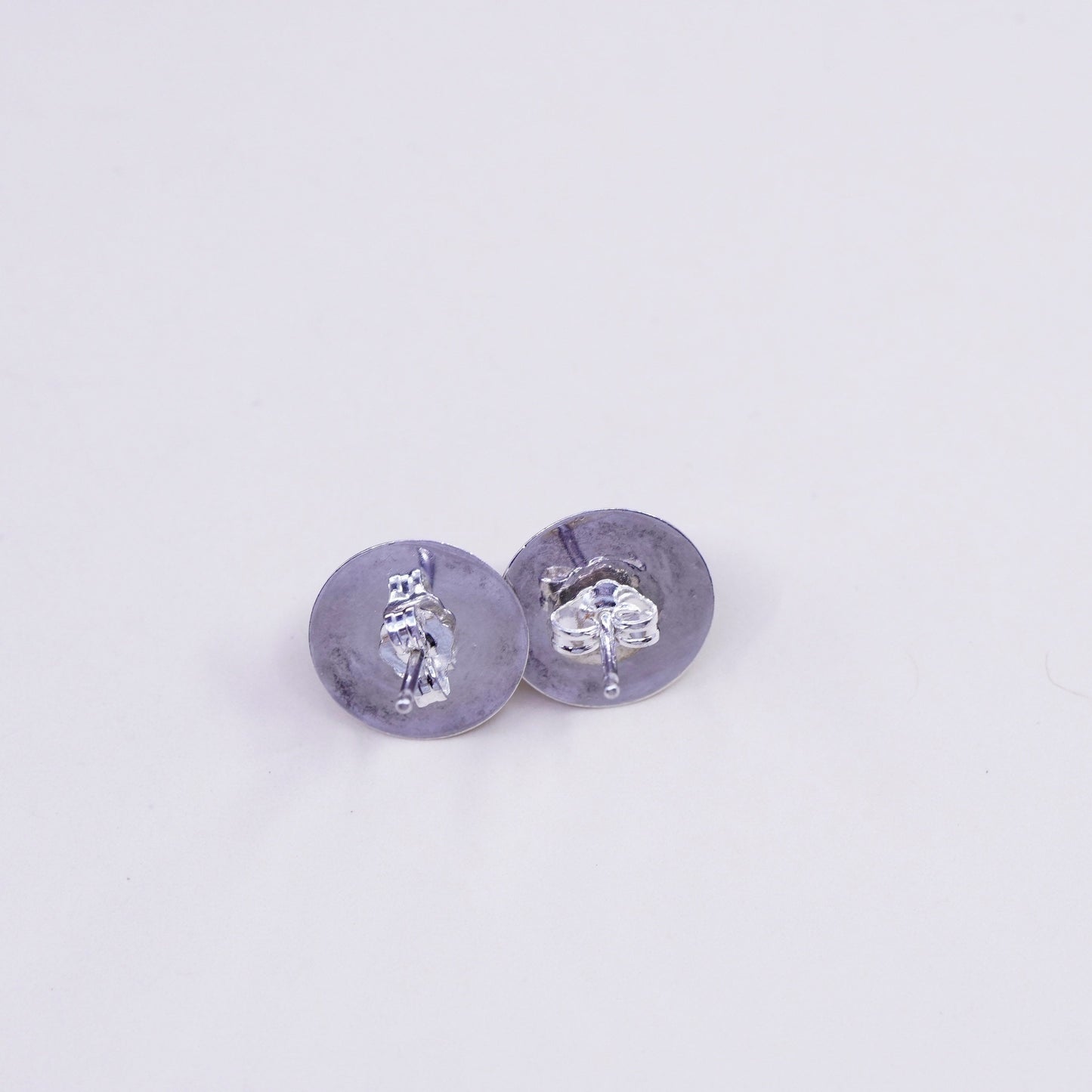 Vintage sterling silver earrings, 925 studs with round amethyst