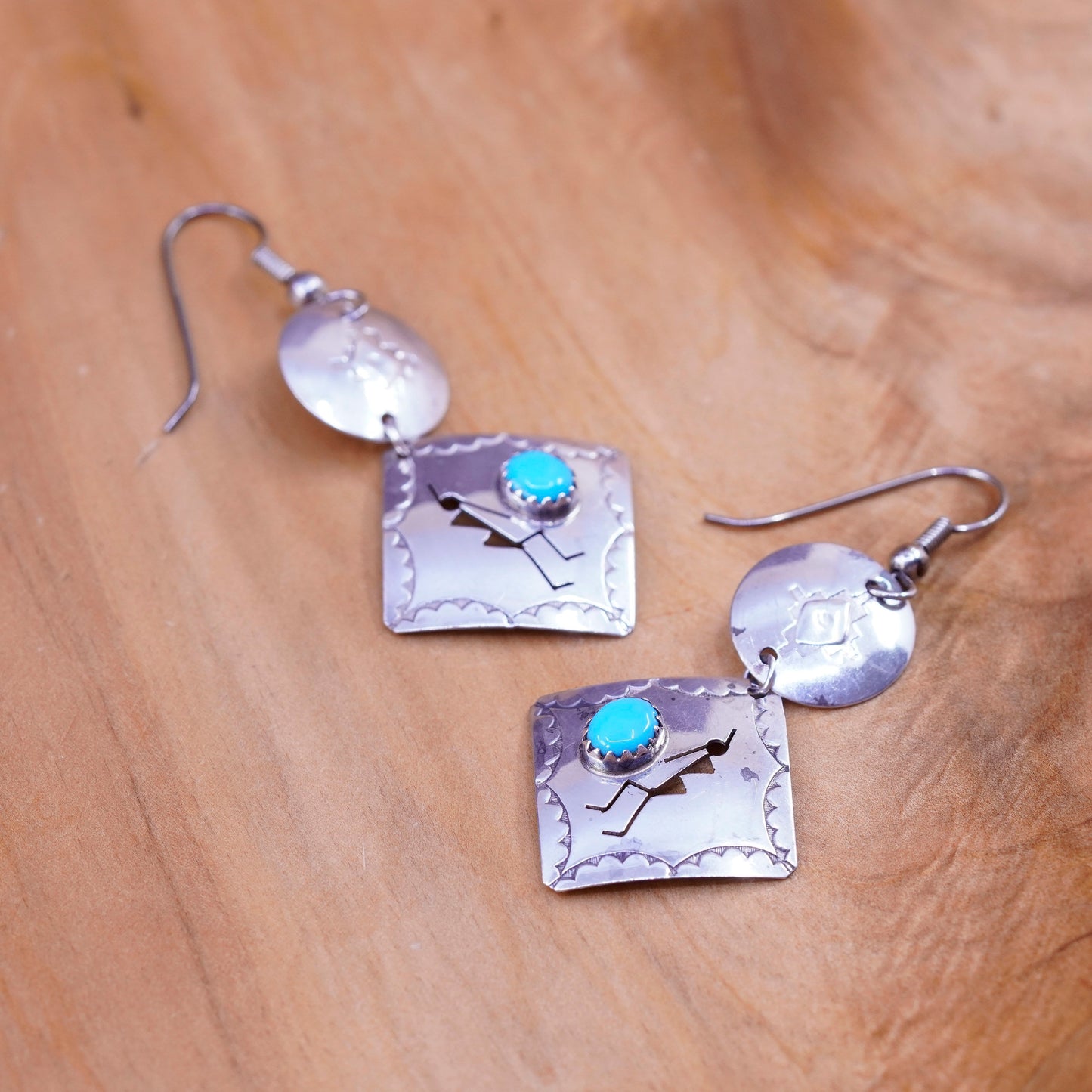 Vintage Sterling 925 silver handmade square earrings with turquoise
