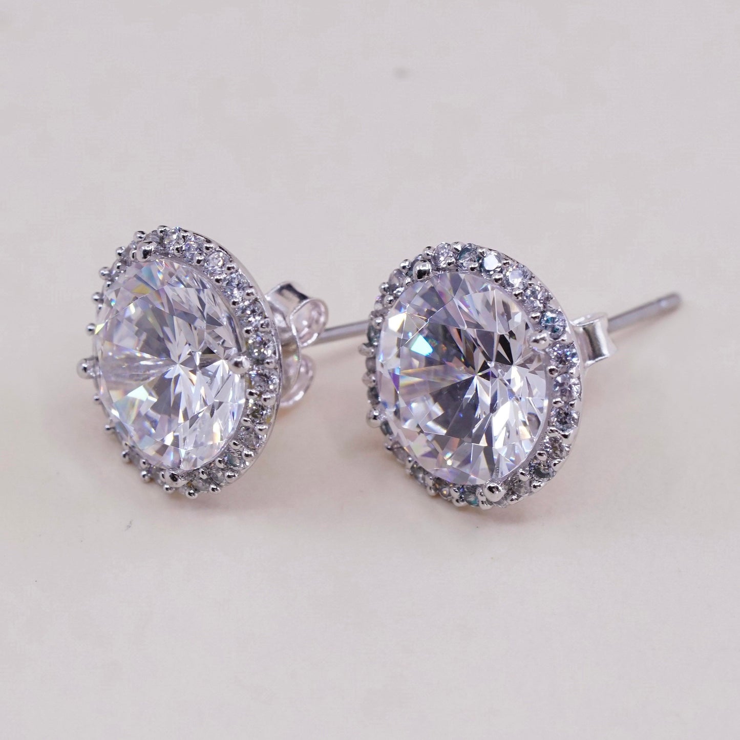 Vintage sterling silver cz studs, fashion minimalist earrings