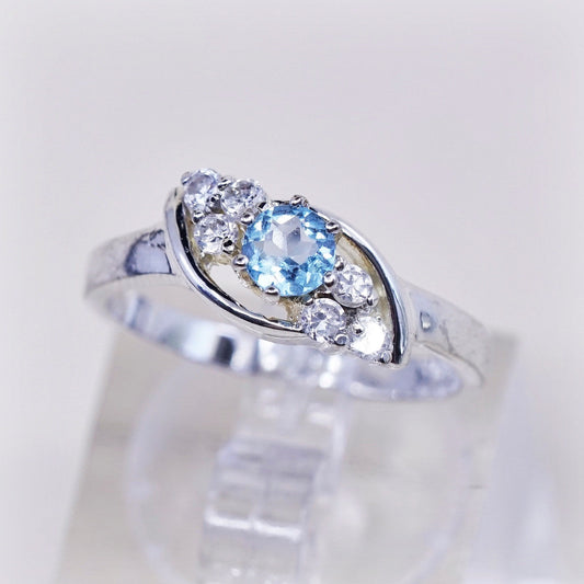 Size 6, vintage sterling silver handmade ring, 925 with blue topaz