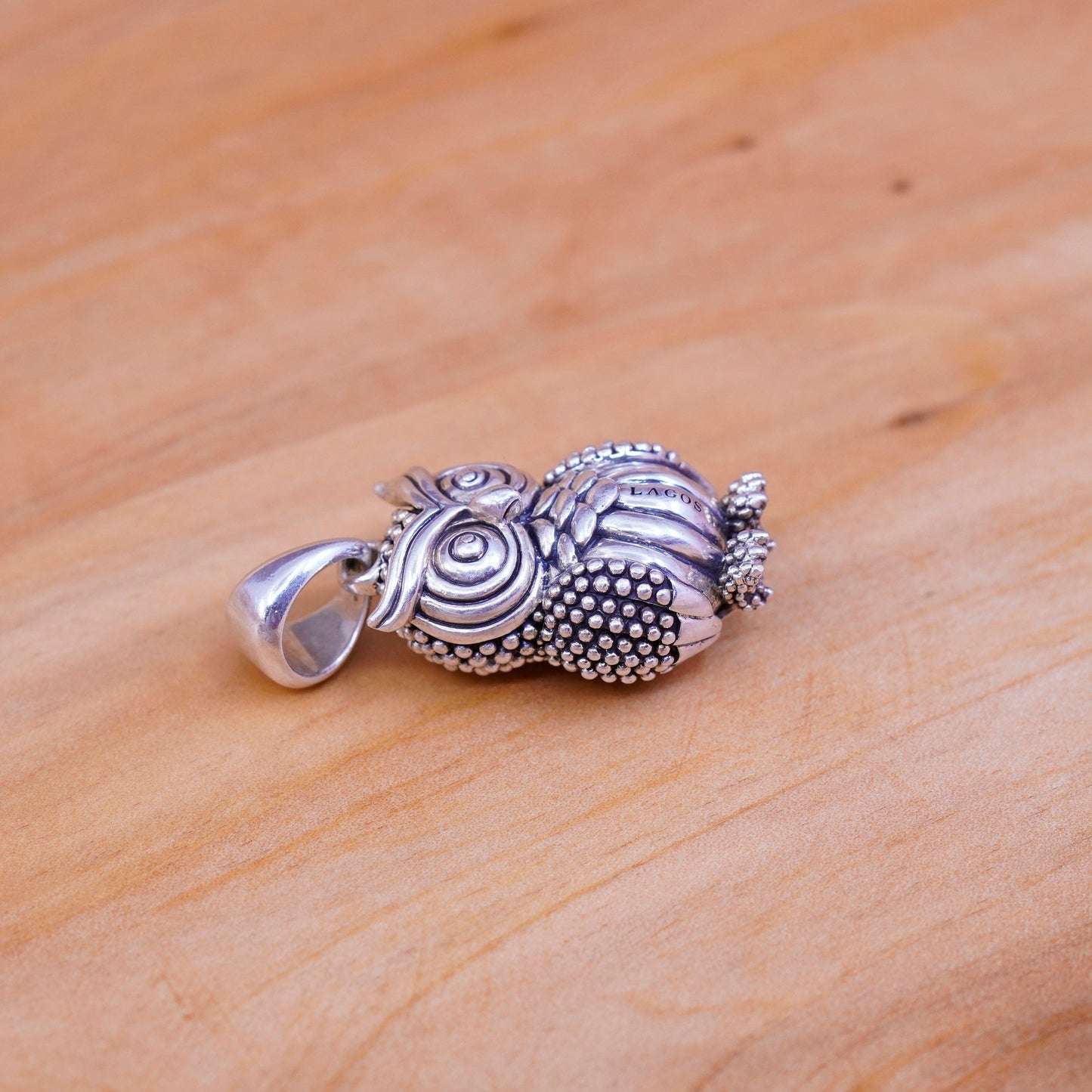 Lacos rare wonder Sterling silver handmade pendant, solid beads 925 bird owl