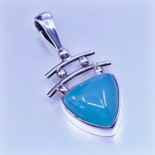 antique sterling 925 silver handmade pendant with blue Chalcedony