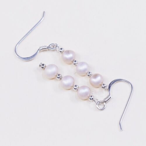 Vtg STERLING SILVER earrings with Freshwater Pearl, Stamped 925 On Hooks