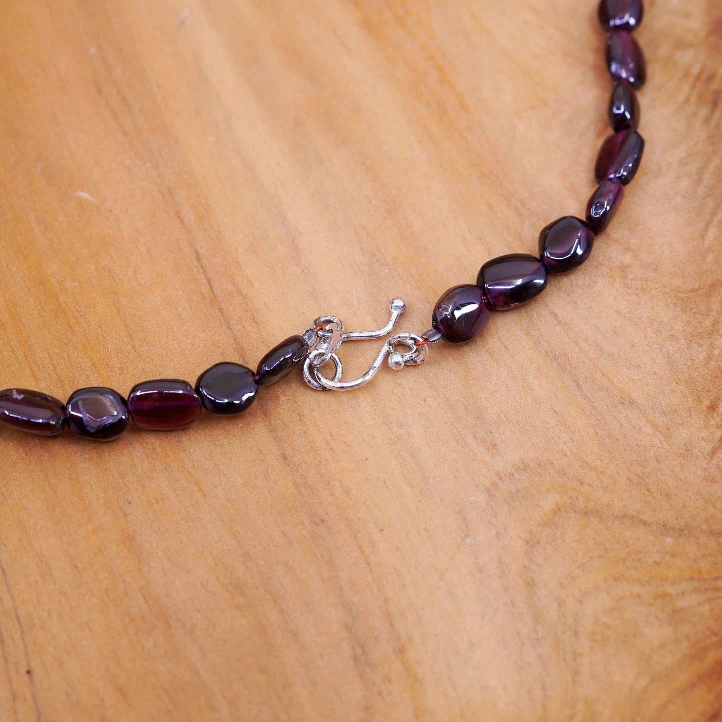 18”, vintage Sterling silver handmade necklace, 925 clasp with garnet beads