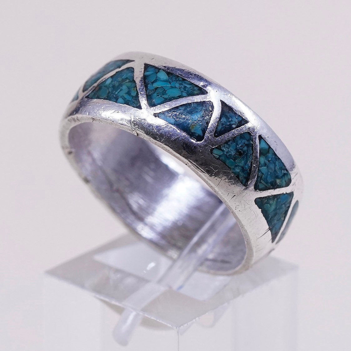 sz 11, Sterling silver handmade ring, 925 band w/ turquoise inlay, Zuni