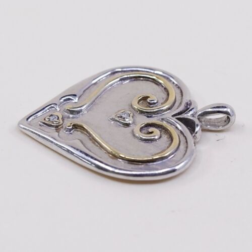 Two Tone BGE Sterling Silver Swirl Heart Pendant W/ Diamond “sister Are Gifts”