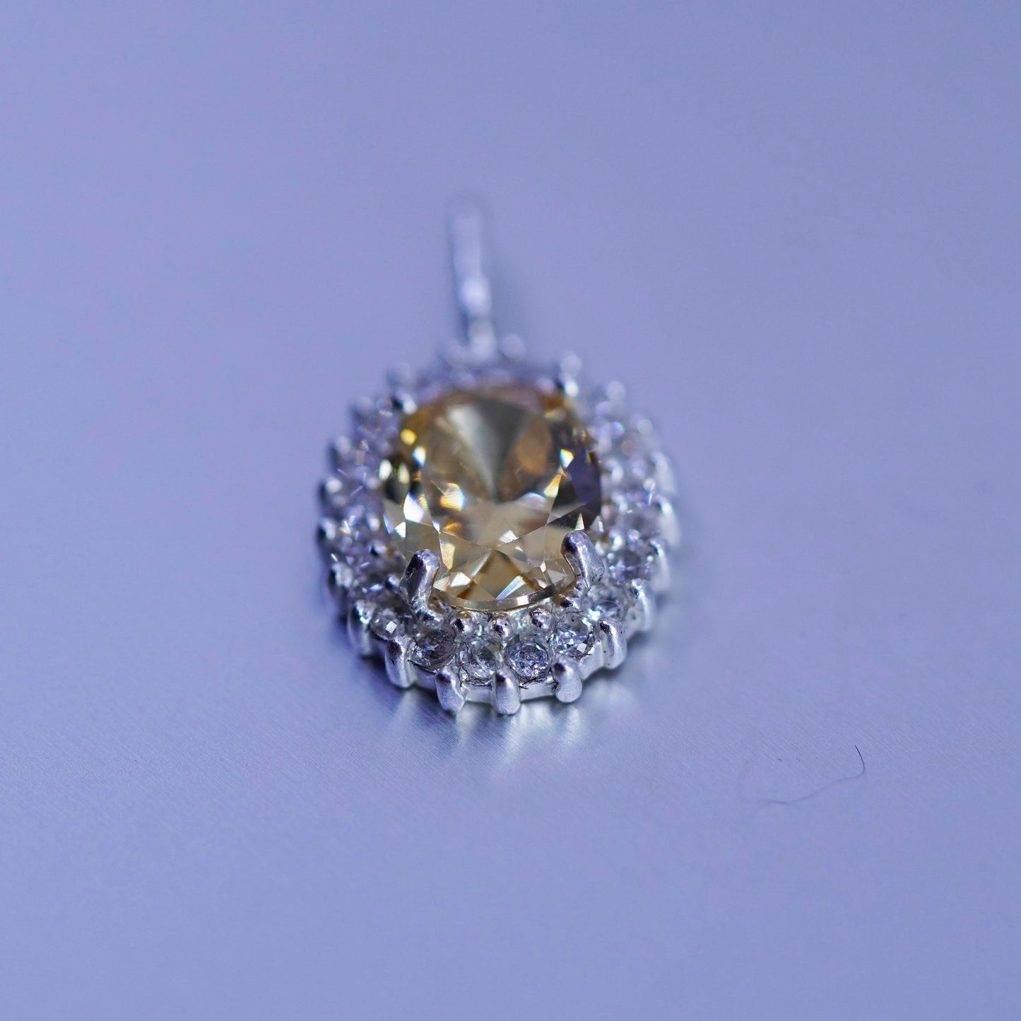 antique sterling 925 silver handmade charm pendant with citrine and cz