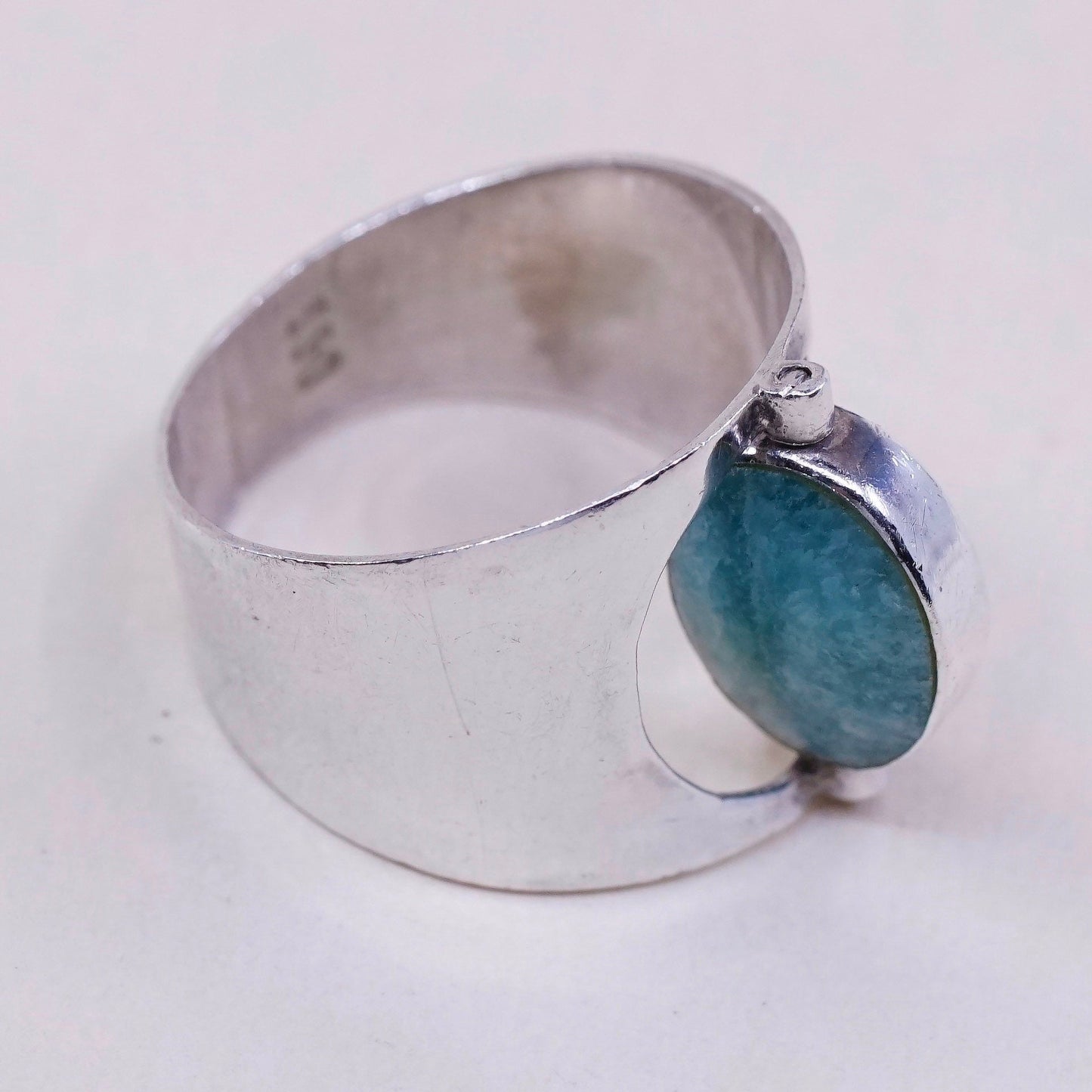 sz 7, sterling silver handmade ring, 950 statement band w/ turquoise N Larimar