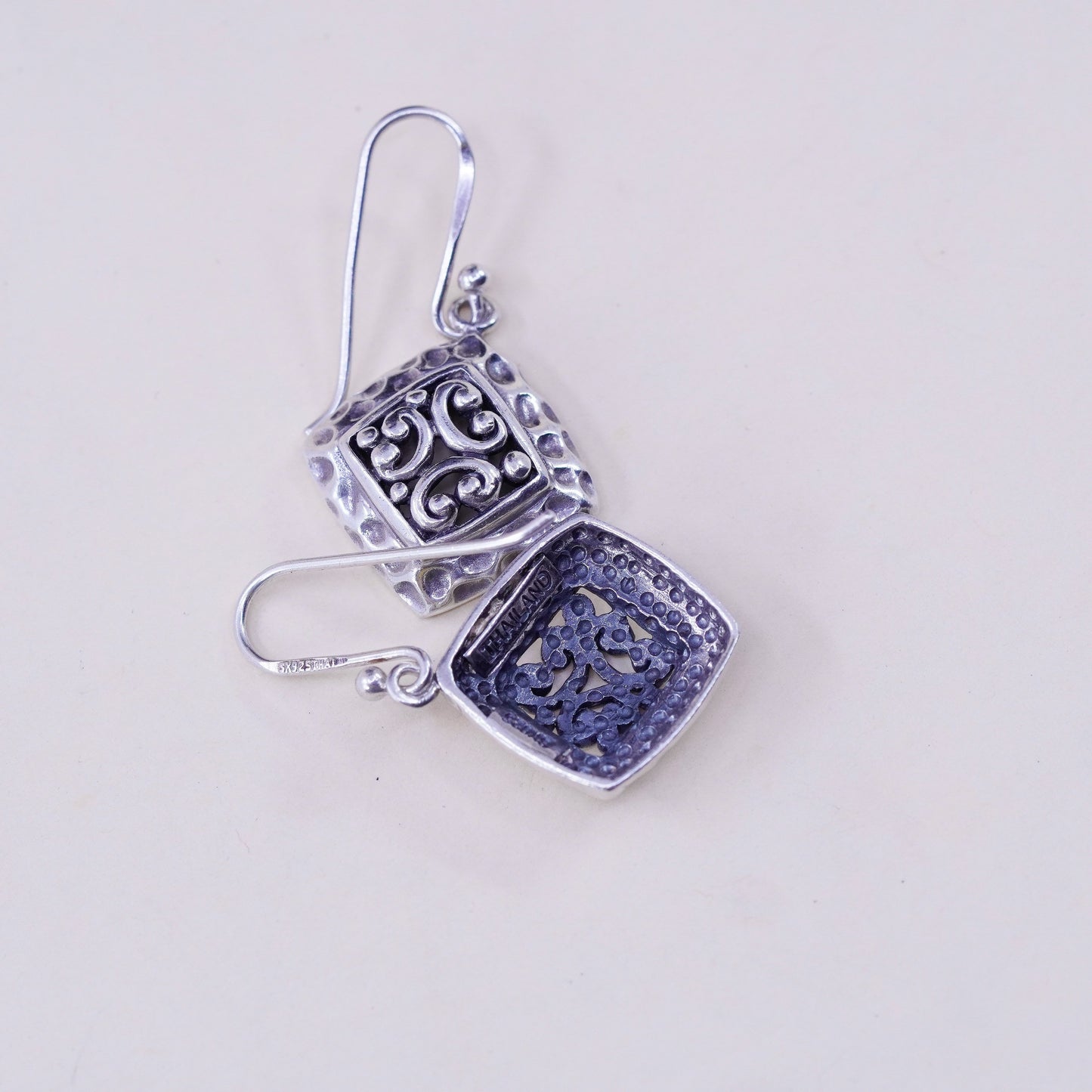 Vintage bali Sterling silver handmade earrings, 925 square with filigree