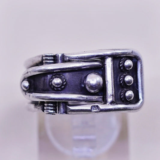 Size 9, Vintage sterling silver handmade ring, 925 bead belt band