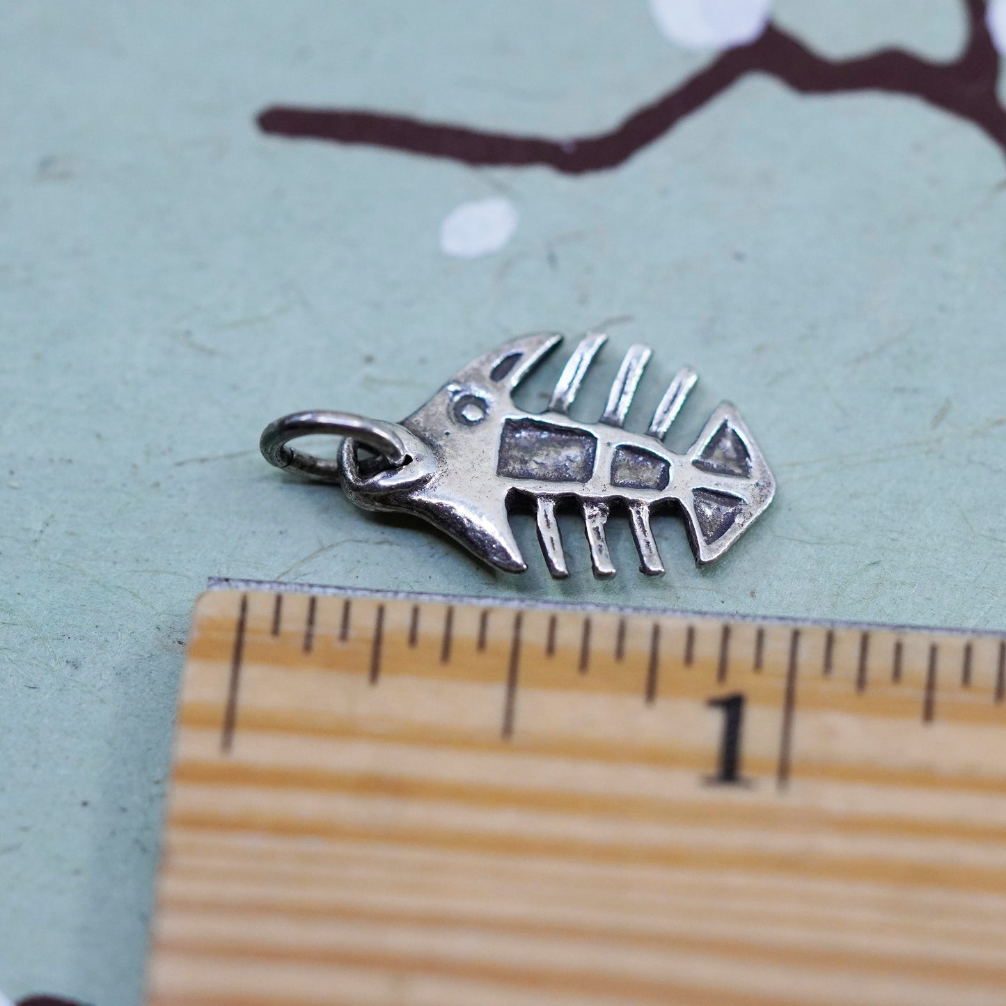 Vintage sterling silver fish bone charm, 925 pendant