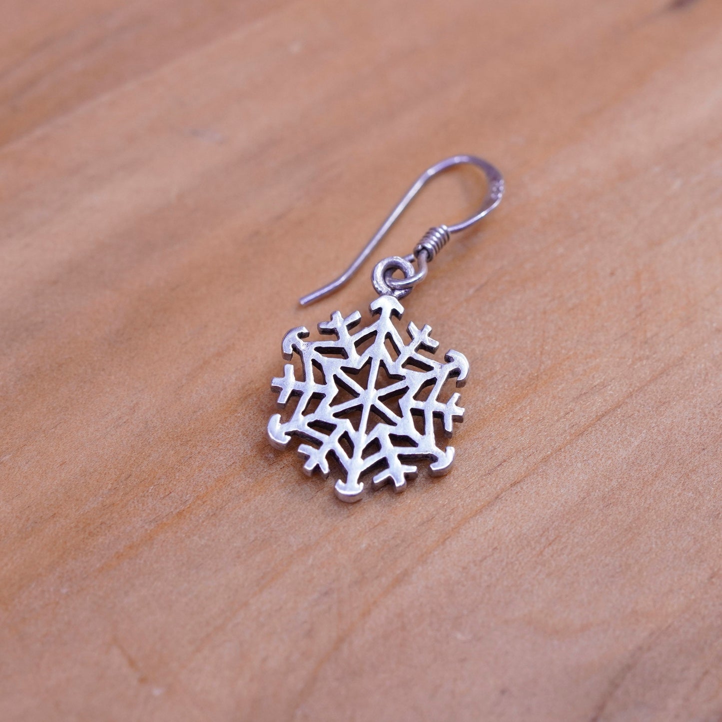 Vintage Sterling silver handmade earrings, 925 snowflake drops