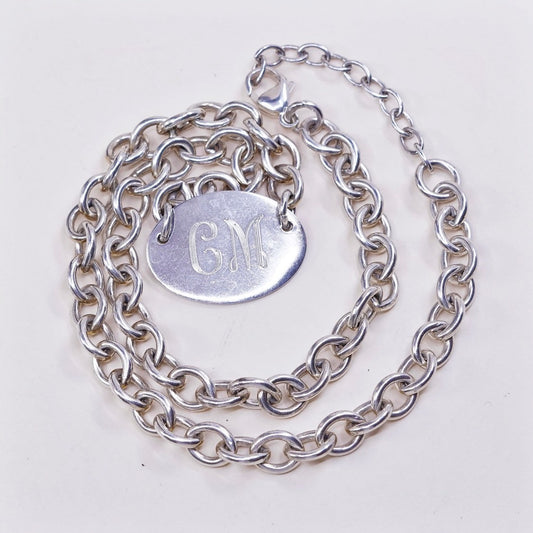 18" 5mm sterling silver charm necklace, 925 bold circle chain w/ monogram “CM”,