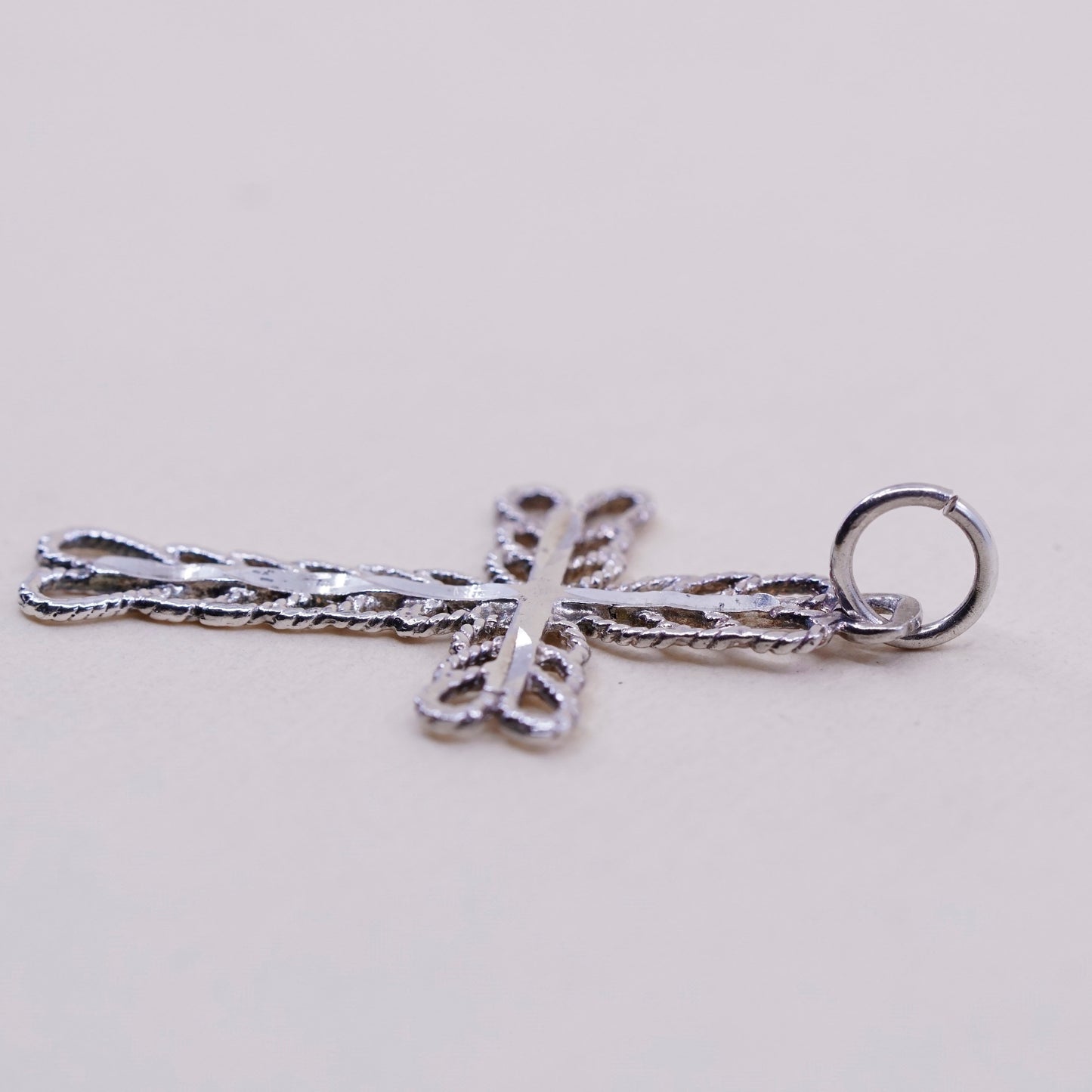 Vintage handmade Sterling silver filigree pendant, 925 cross charm